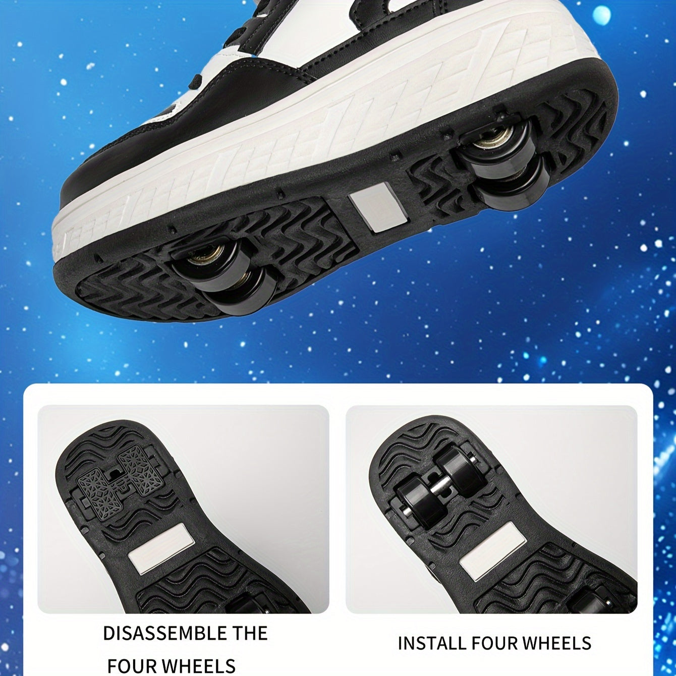 A Pair of Boys' And Girls' Sports Skate Shoes with Removable Wheels, Mid-Top Casual Stylish Sports Shoes Suitable for Indoor And Outdoor Street Style, Designed for Skating.