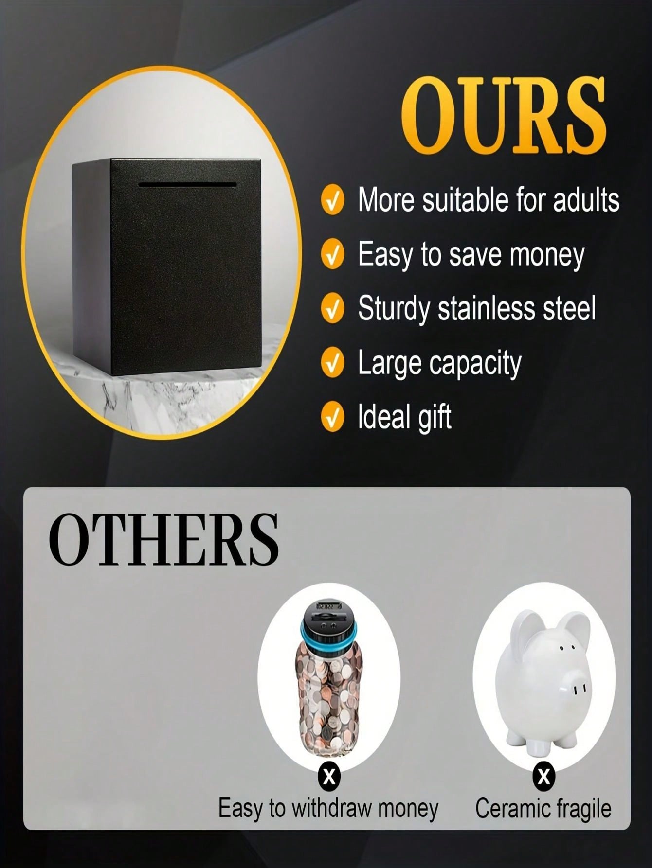 1pc Frosted Metal Piggy Bank Can't Open Savings Bank,Stainless Steel Piggy Bank For Adults - Budget-Friendly Savings Solution - Break To Access Savings,Packaged And Shipped At Random Multicolor