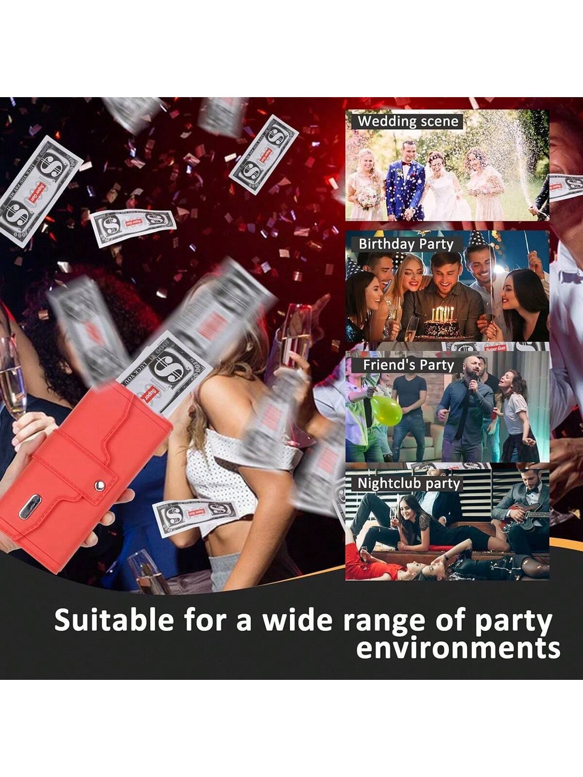 Electric Money Guns Shooter Red, Cash Cannon Money Shooter Toy Gun Money Wallet With Fake 100 Paper Bills, Party Toy Dispenser Cash Toy Handheld Cash Gun For Game Movies And Birthday Bachelor Parties Red