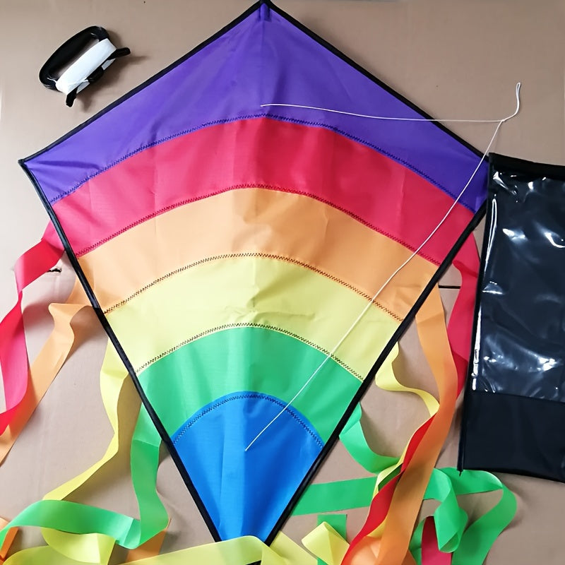 1 Vibrant Rainbow Diamond Kite - Durable Polyester with Colorful Tassels, Perfect for Beach, Park & Outdoor Fun - Purple\u002FRed\u002FYellow, Beach Accessories