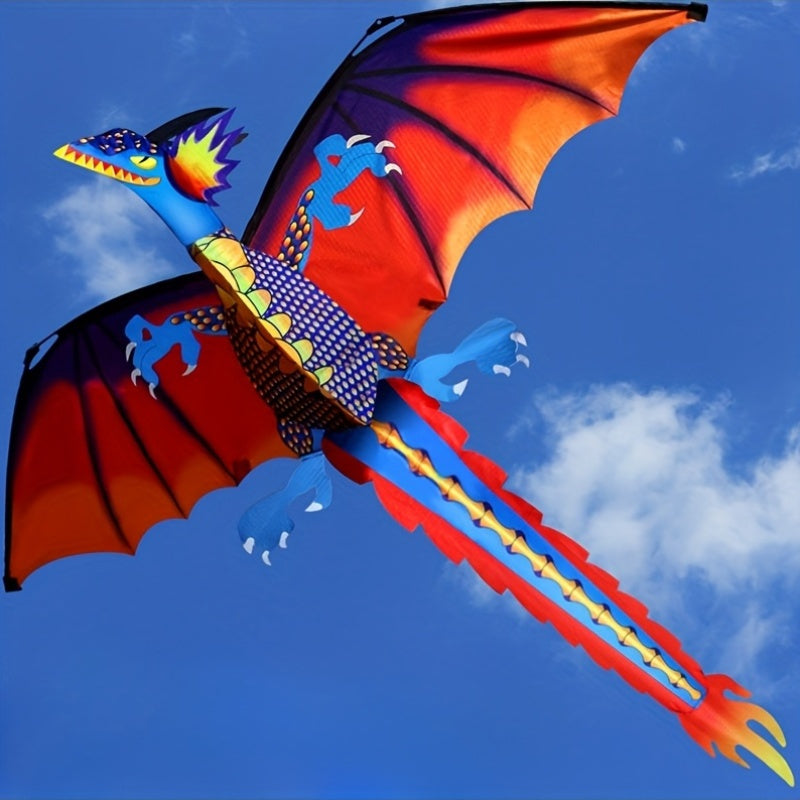 Giant 3D Pterosaur Kite with Spiral Tail - Durable Polyester & Fiberglass, Perfect for Beach & Park Fun, Mixed Color