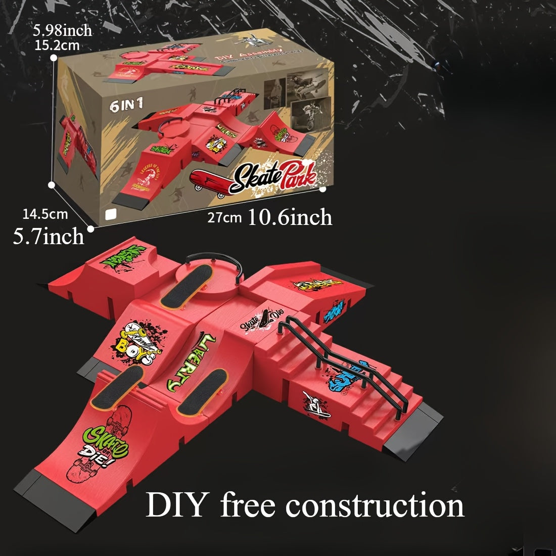 Hand Finger Skateboard Skiing Park Slope Set, 6-in-1 Fingerboard Skateboard with 6 Slopes and 6 Fingerboards, Fingerboard Half Tube Slope Suitable for Children and Adults Fingerboard Training Props Interactive Freestyle Skateboard Game,
