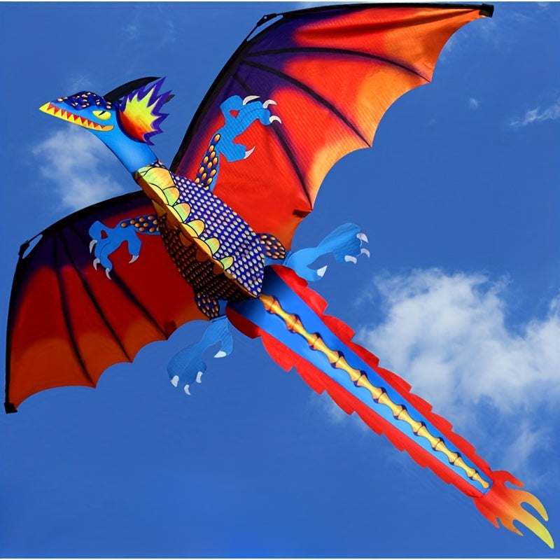 Giant 3D Pterosaur Kite with Spiral Tail - Durable Polyester & Fiberglass, Perfect for Beach & Park Fun, Mixed Color