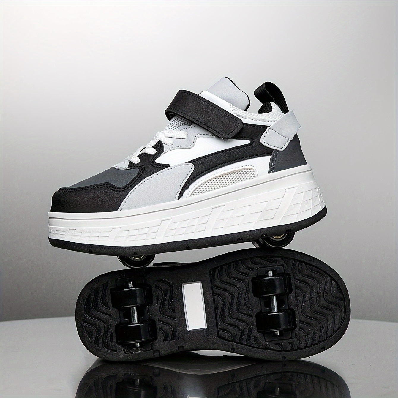 A Pair of Boys' And Girls' Sports Skate Shoes with Removable Wheels, Mid-Top Casual Stylish Sports Shoes Suitable for Indoor And Outdoor Street Style, Designed for Skating.