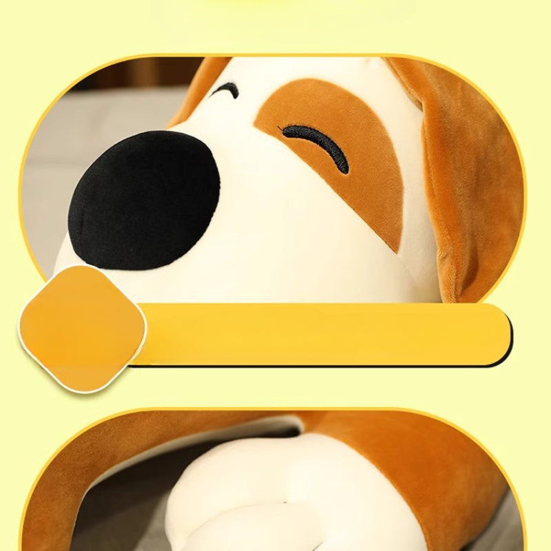 Plush Pillow of a Lying Dog, a Large Stuffed Toy for Cuddling And Sleeping on The Bed.