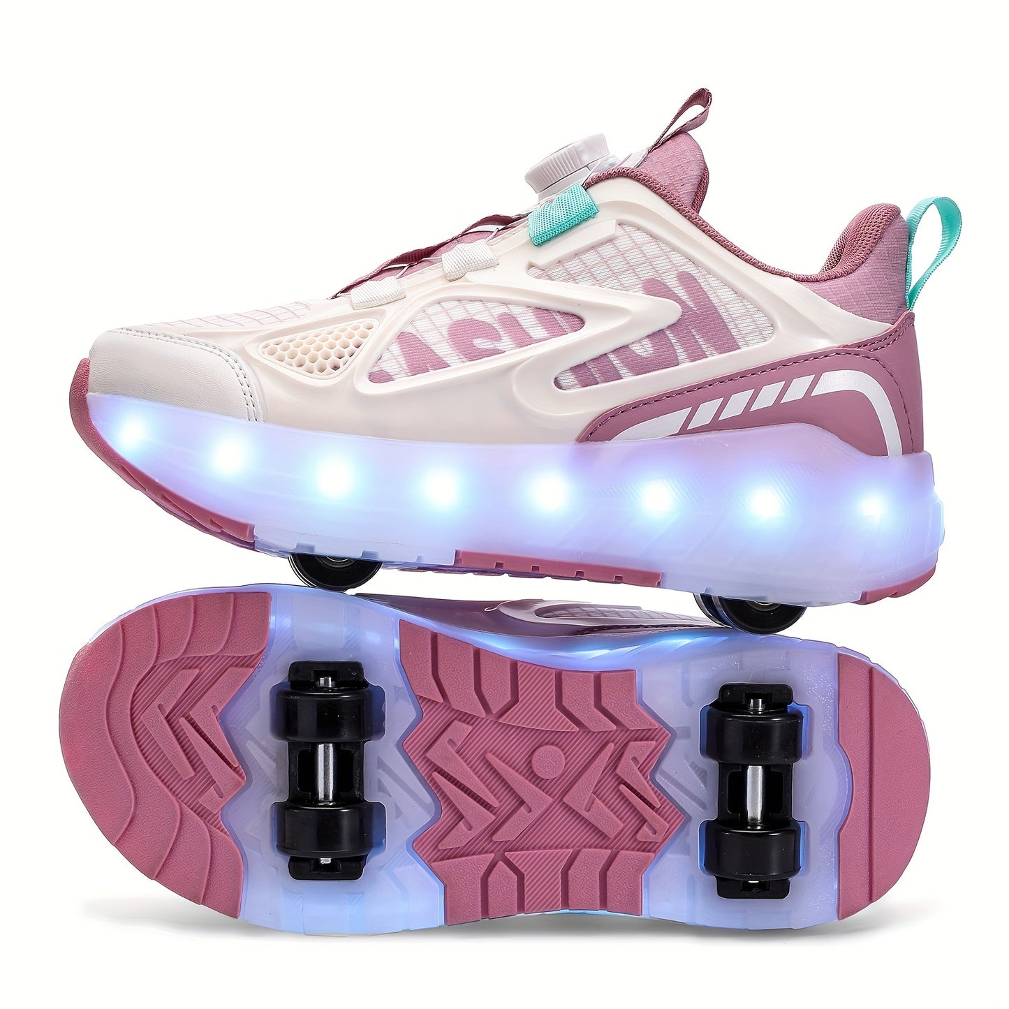 Rechargeable Eight-Wheel Roller Skates with LED Lights for Girls