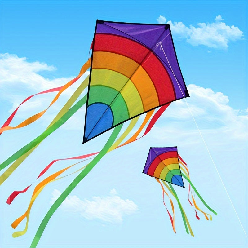 1 Vibrant Rainbow Diamond Kite - Durable Polyester with Colorful Tassels, Perfect for Beach, Park & Outdoor Fun - Purple\u002FRed\u002FYellow, Beach Accessories