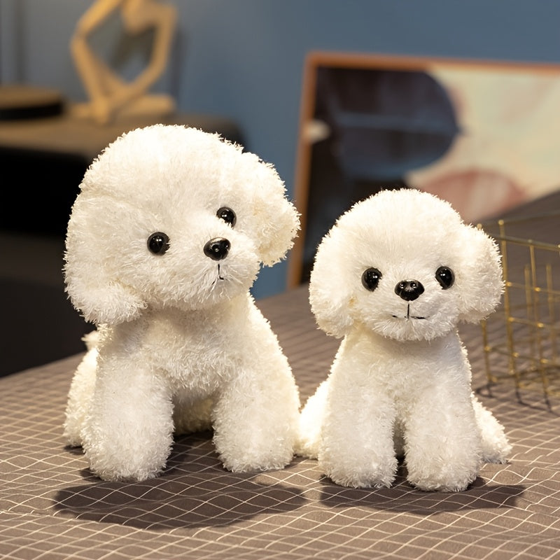 19cm\u002F7.48in Simulation Curly Teddy Dog Plush Toy, Soft and Cute Brown and White Puppy Stuffed Animal, Soft Polyester Fiber, Perfect Birthday Gift for Boys and Girls