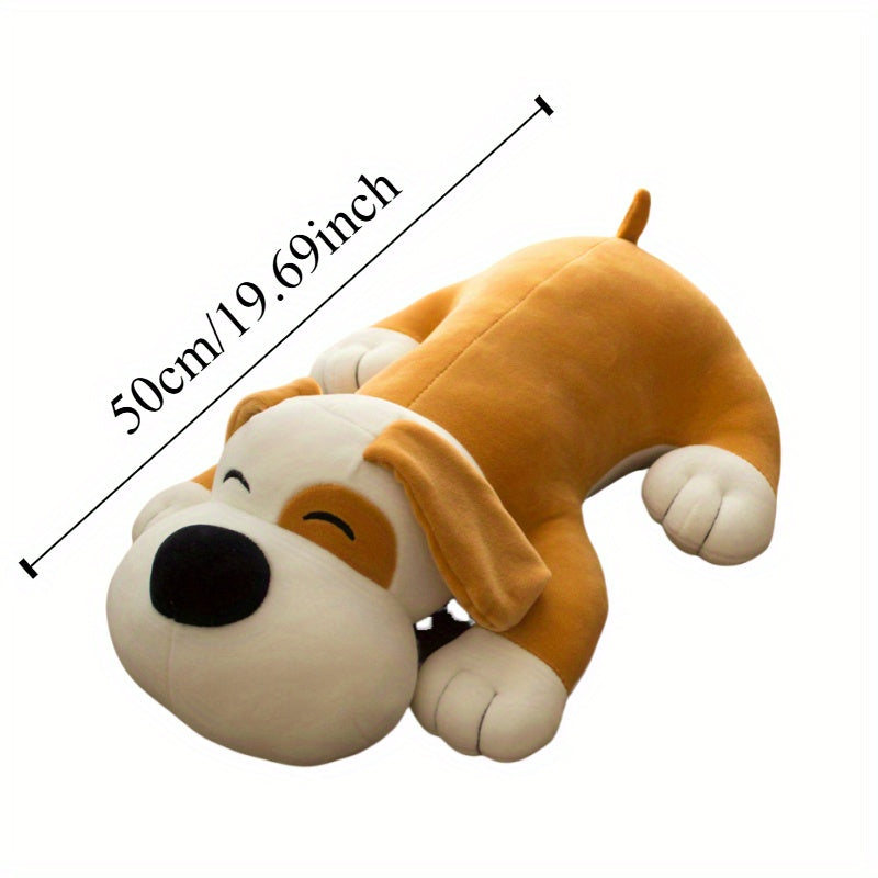 Plush Pillow of a Lying Dog, a Large Stuffed Toy for Cuddling And Sleeping on The Bed.