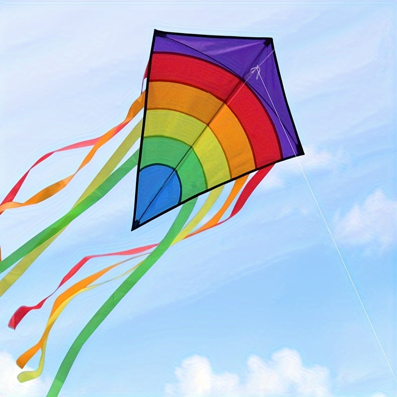 1 Vibrant Rainbow Diamond Kite - Durable Polyester with Colorful Tassels, Perfect for Beach, Park & Outdoor Fun - Purple\u002FRed\u002FYellow, Beach Accessories
