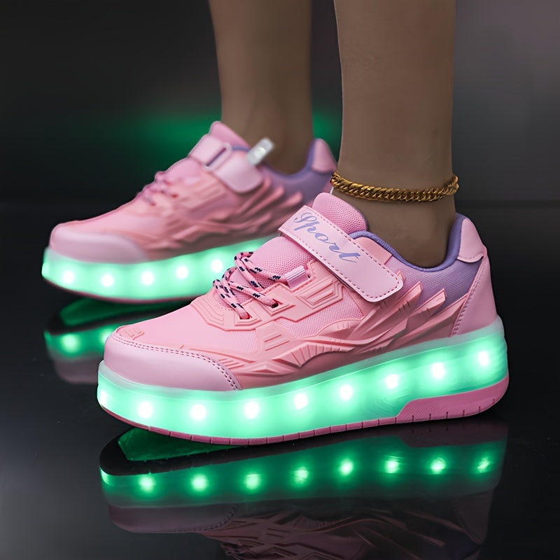 Product Girls' Sports Outdoor Shoes with Charging Switch, Luminous Shoes, Dual Wheels and Removable Front Wheels Plus Hidden Rear Wheels for Running Shoes Skateboard Shoes Children's Shoes