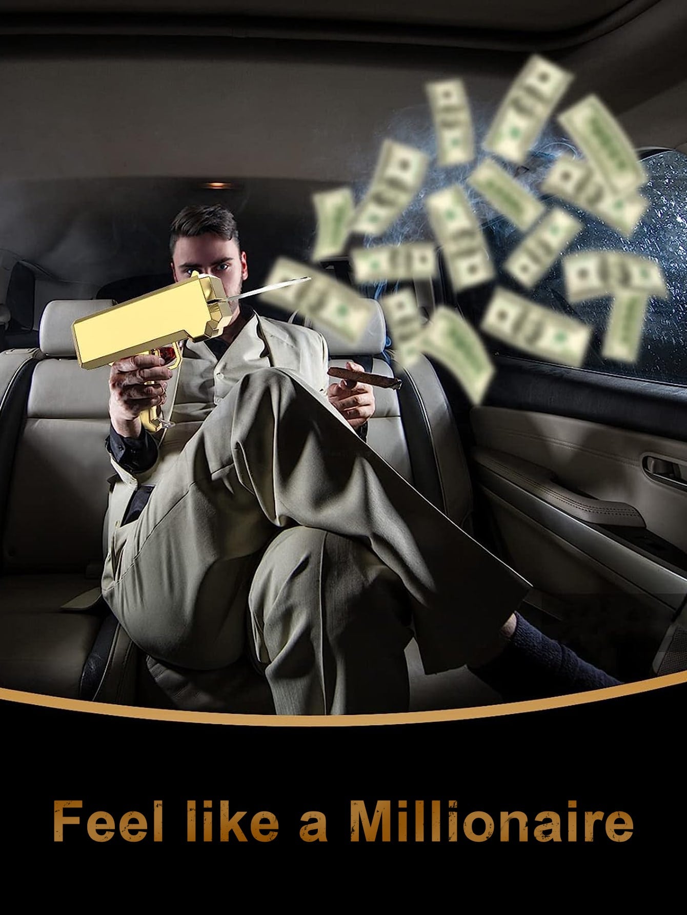 Super Money Guns Toys ,Fake Paper Playing Spray Money Gun Make It Rain Toy Gun, Handheld Cash Gun Fake Bill Dispenser Money Shooter Toy Gold