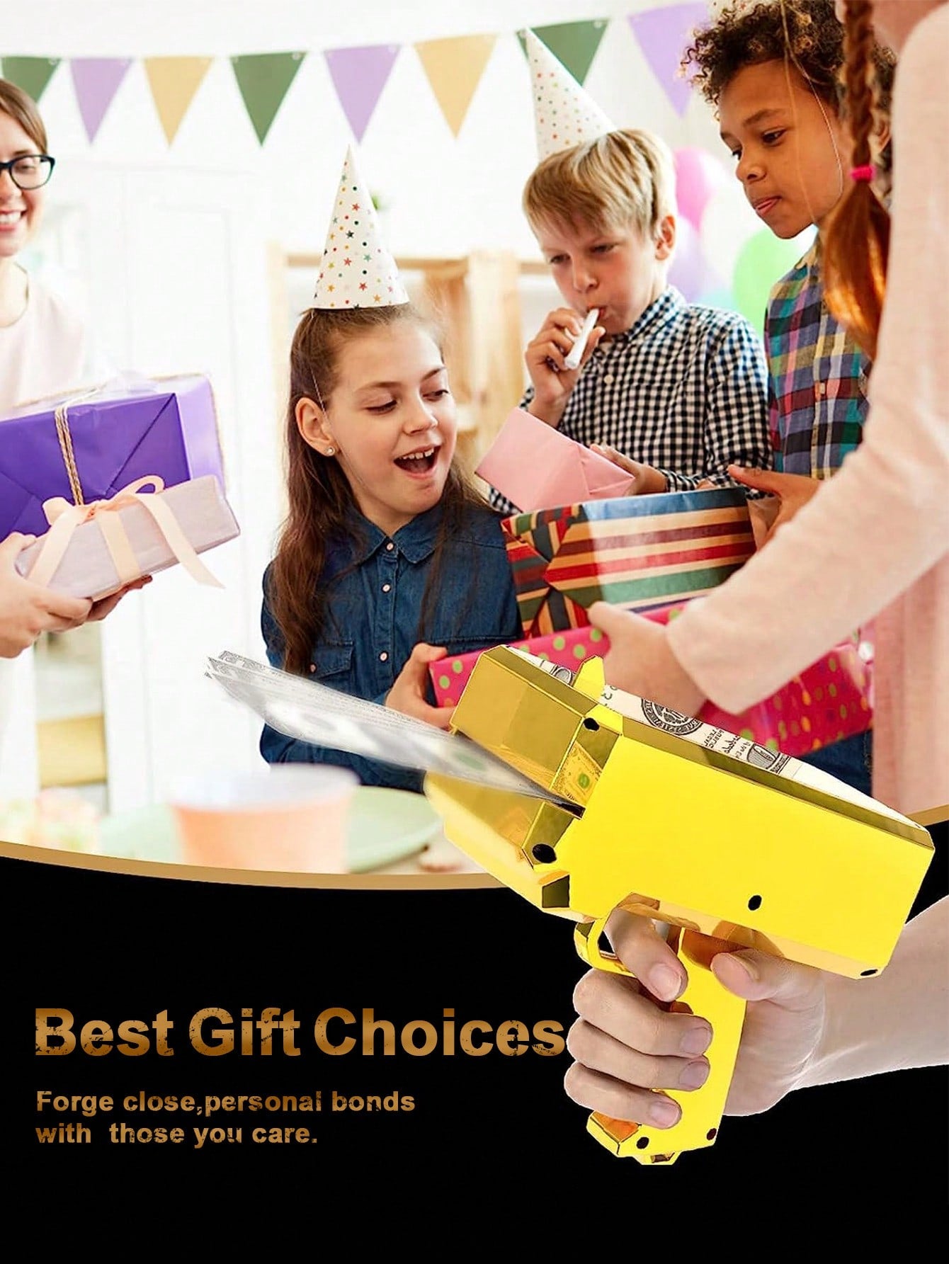 Super Money Guns Toys ,Fake Paper Playing Spray Money Gun Make It Rain Toy Gun, Handheld Cash Gun Fake Bill Dispenser Money Shooter Toy Gold