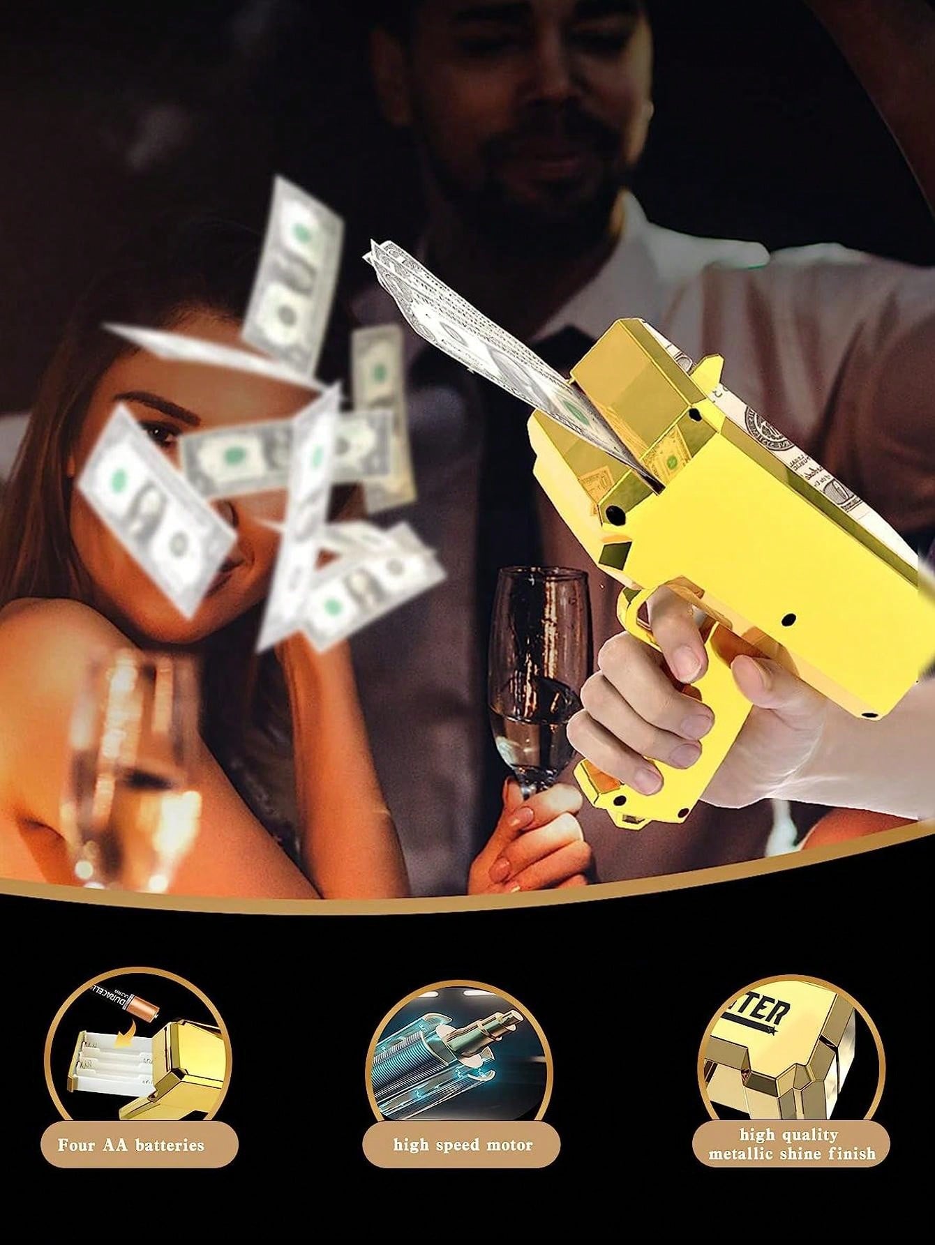 Super Money Guns Toys ,Fake Paper Playing Spray Money Gun Make It Rain Toy Gun, Handheld Cash Gun Fake Bill Dispenser Money Shooter Toy Gold
