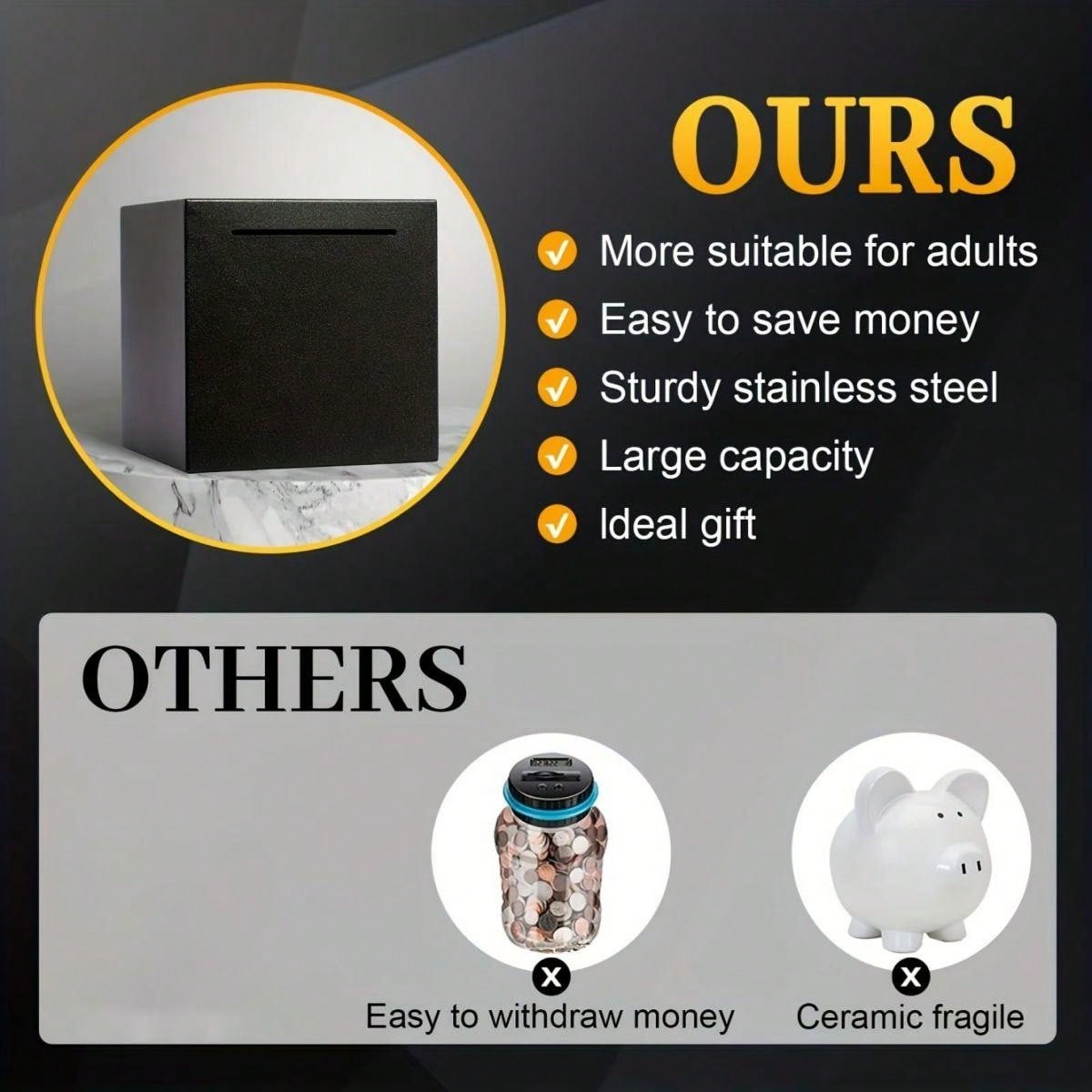 1pc Frosted Metal Piggy Bank Can't Open Savings Bank,Stainless Steel Piggy Bank For Adults - Budget-Friendly Savings Solution - Break To Access Savings,Packaged And Shipped At Random Multicolor