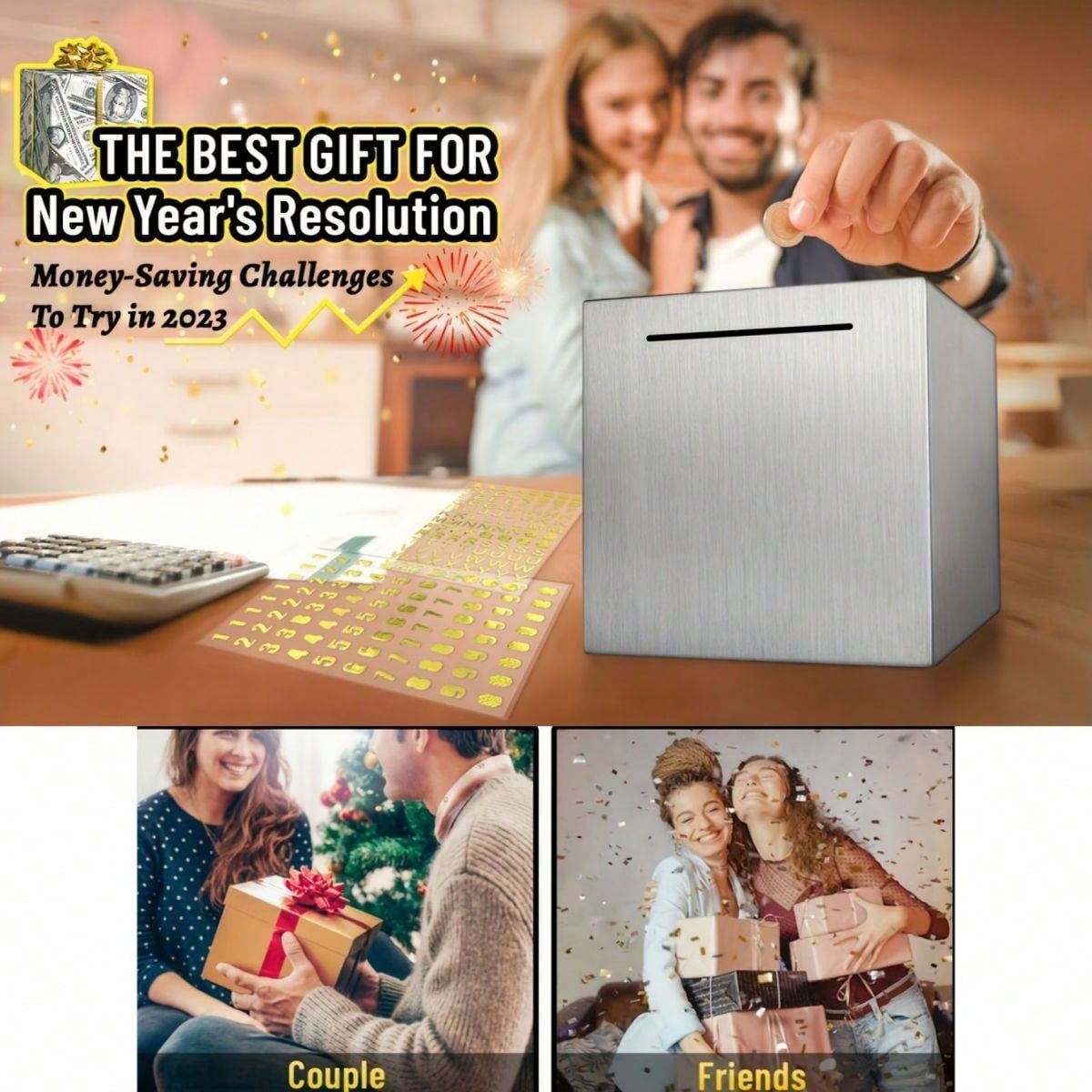Stainless Steel Piggy Bank For Adults - Budget-Friendly Savings Solution - Break To Access Savings, Envelope Challenge, Bank Safe, 52 Week Savings Challenge Multicolor