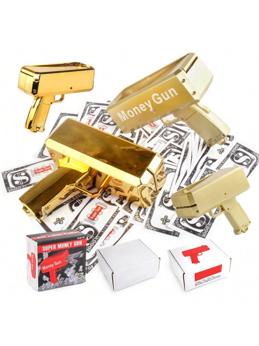 1pc 19cm Gold Electric Money Gun Toy, Party Atmosphere Cash Cannon, Battery Not Included (Includes 100pcs Bills),Christmas Gold