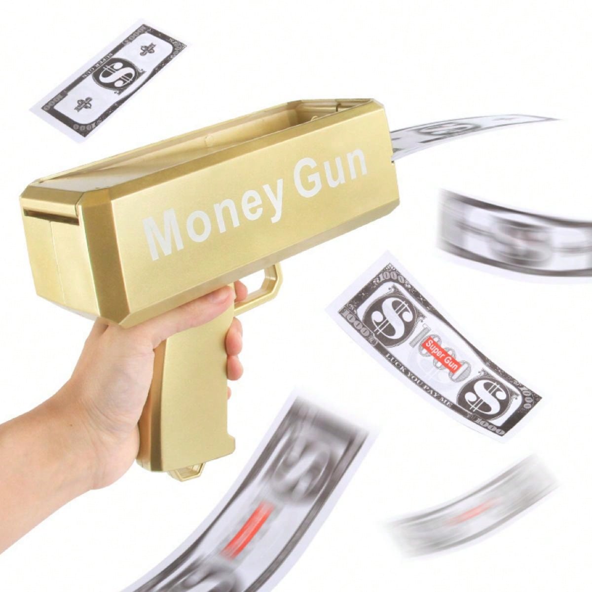 1pc 19cm Gold Electric Money Gun Toy, Party Atmosphere Cash Cannon, Battery Not Included (Includes 100pcs Bills),Christmas Gold
