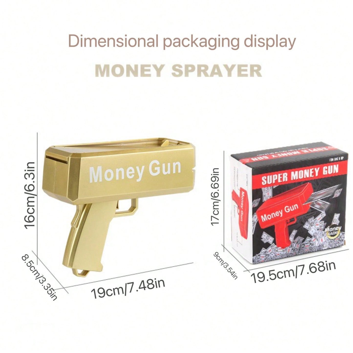 1pc 19cm Gold Electric Money Gun Toy, Party Atmosphere Cash Cannon, Battery Not Included (Includes 100pcs Bills),Christmas Gold