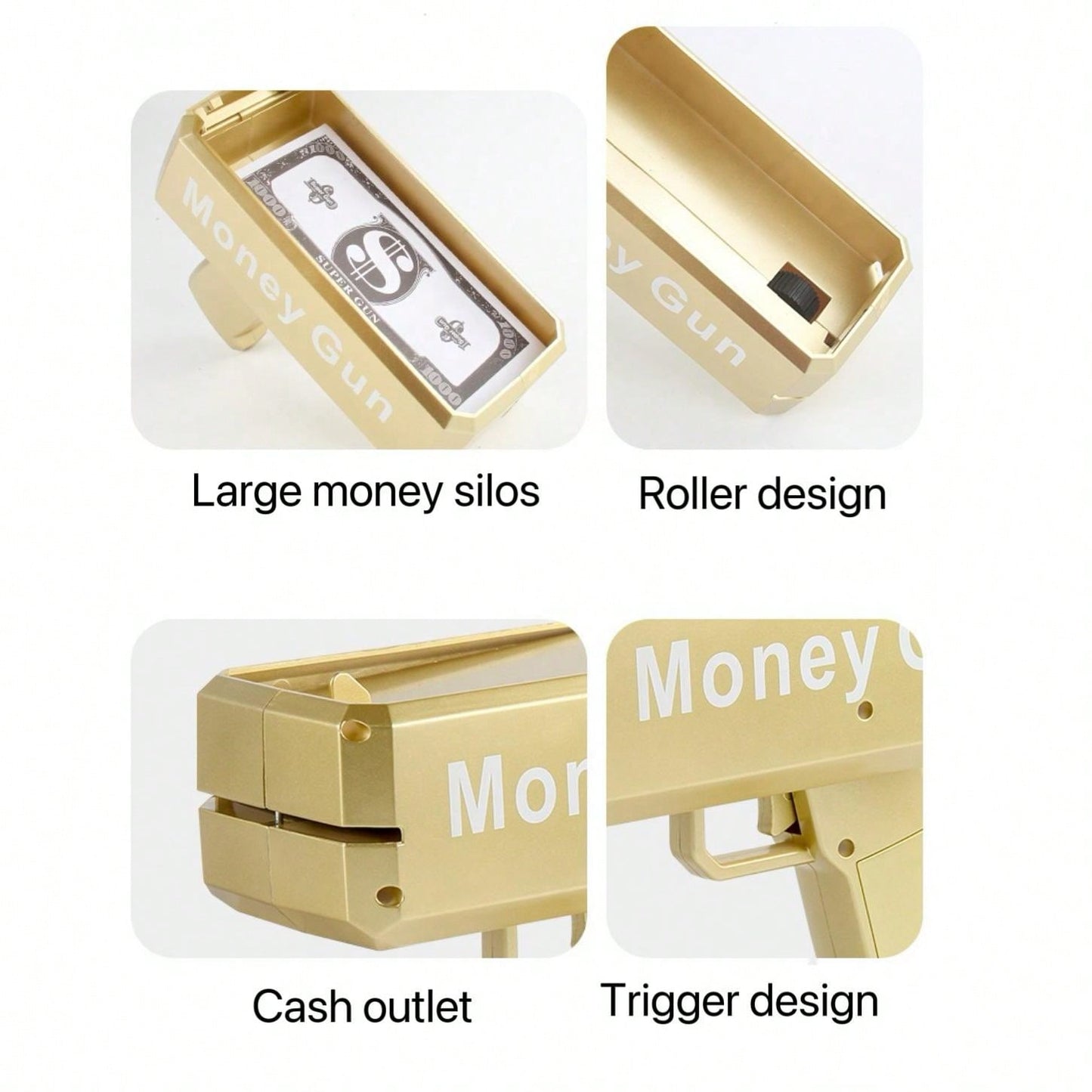 1pc 19cm Gold Electric Money Gun Toy, Party Atmosphere Cash Cannon, Battery Not Included (Includes 100pcs Bills),Christmas Gold