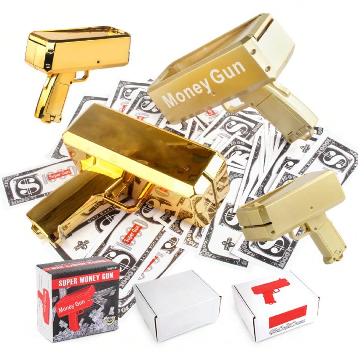 1pc 19cm Gold Electric Money Gun Toy, Party Atmosphere Cash Cannon, Battery Not Included (Includes 100pcs Bills),Christmas Gold
