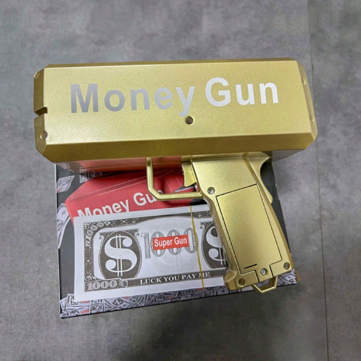 1pc 19cm Gold Electric Money Gun Toy, Party Atmosphere Cash Cannon, Battery Not Included (Includes 100pcs Bills),Christmas Gold