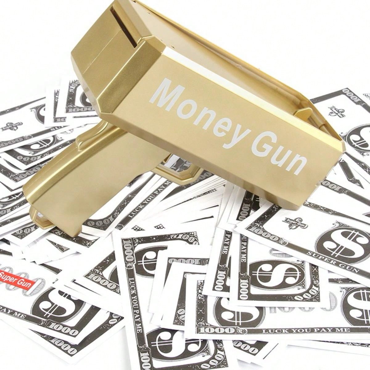 1pc 19cm Gold Electric Money Gun Toy, Party Atmosphere Cash Cannon, Battery Not Included (Includes 100pcs Bills),Christmas Gold