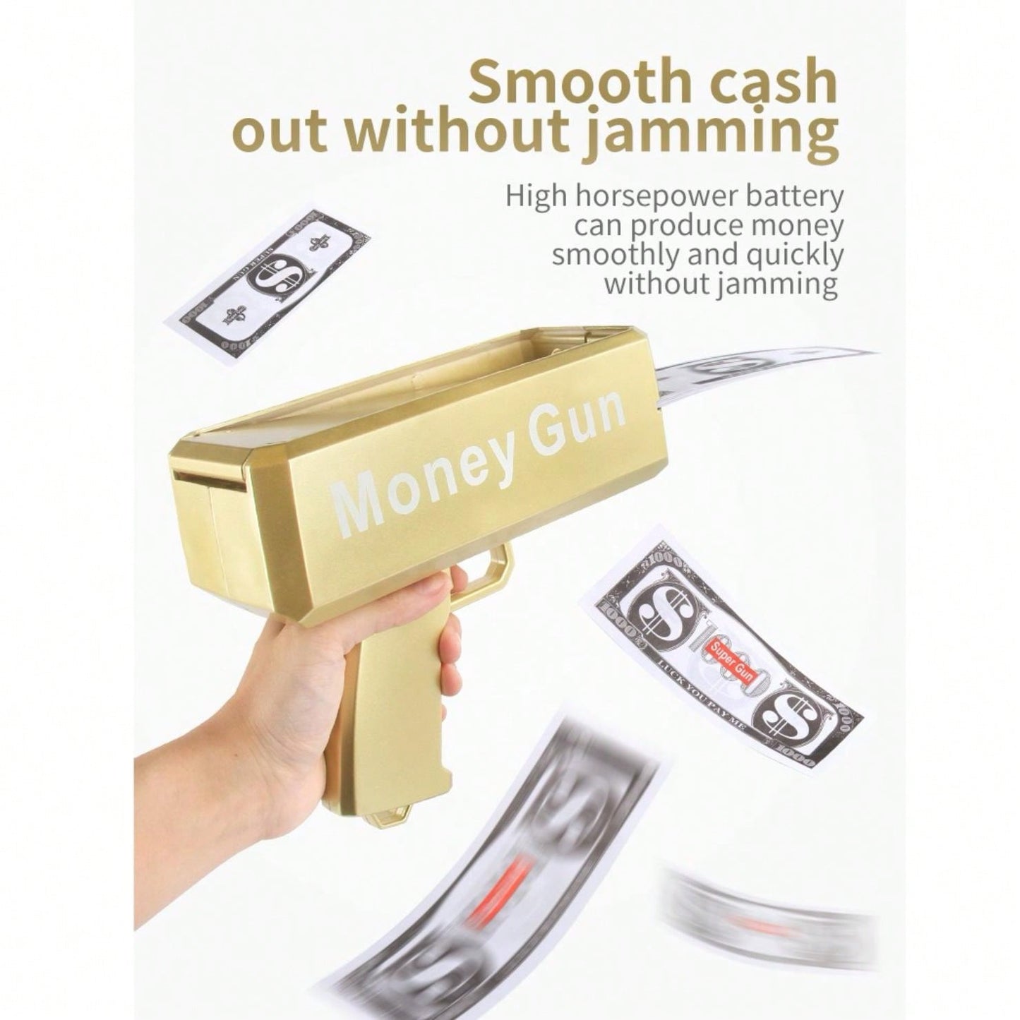 1pc 19cm Gold Electric Money Gun Toy, Party Atmosphere Cash Cannon, Battery Not Included (Includes 100pcs Bills),Christmas Gold