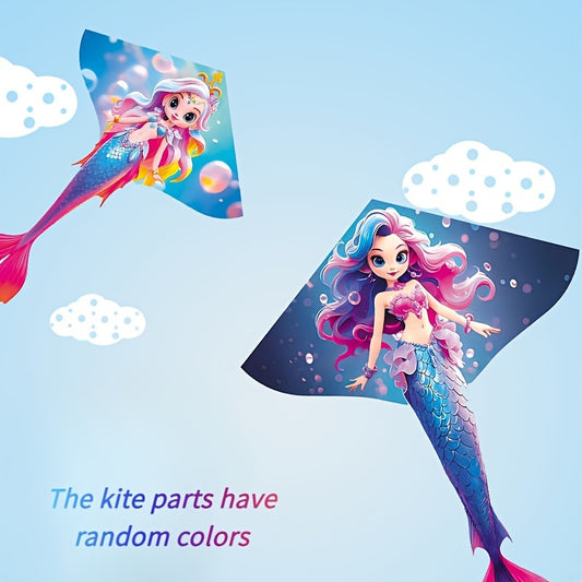 For Ages 3-6, Durable Polyester Mermaid Kite with Free Line Launcher, Easy Assembly, Ideal for Beach & Park Fun, Perfect for Halloween & Christmas Gifts