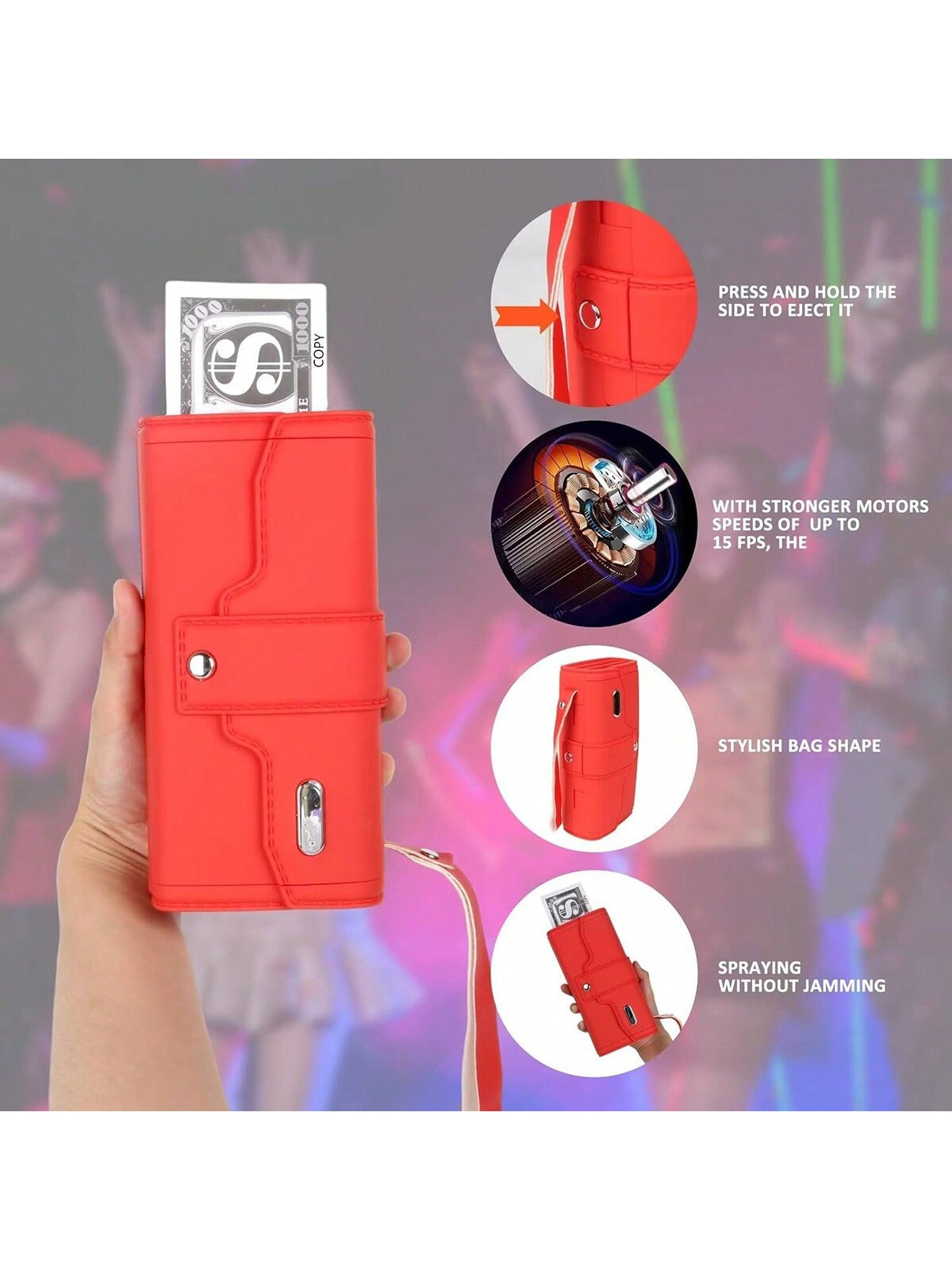 Electric  Money Guns Shooter Red, Cash Cannon Money Shooter Toy Gun Money Wallet With Fake 100 Paper Bills, Party Toy Dispenser Cash Toy Handheld Cash Gun For Game Movies And Birthday Bachelor Parties Red