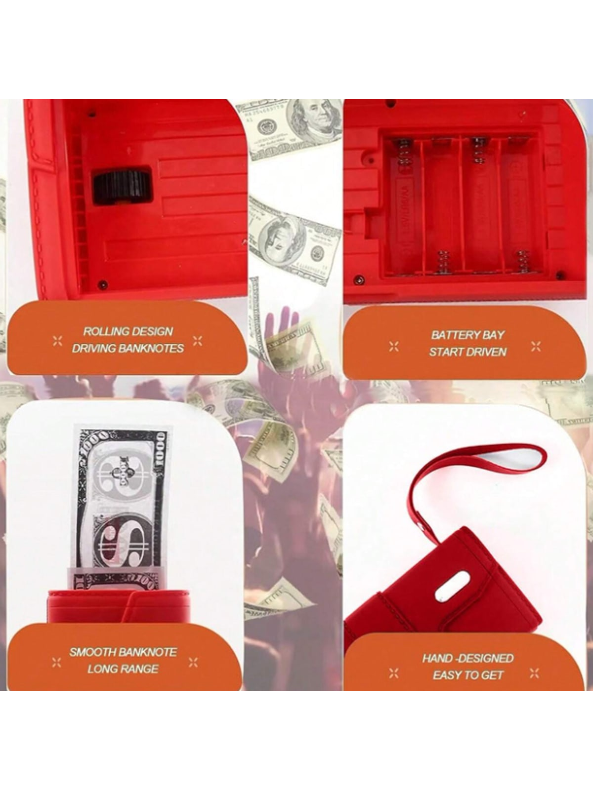 Electric  Money Guns Shooter Red, Cash Cannon Money Shooter Toy Gun Money Wallet With Fake 100 Paper Bills, Party Toy Dispenser Cash Toy Handheld Cash Gun For Game Movies And Birthday Bachelor Parties Red
