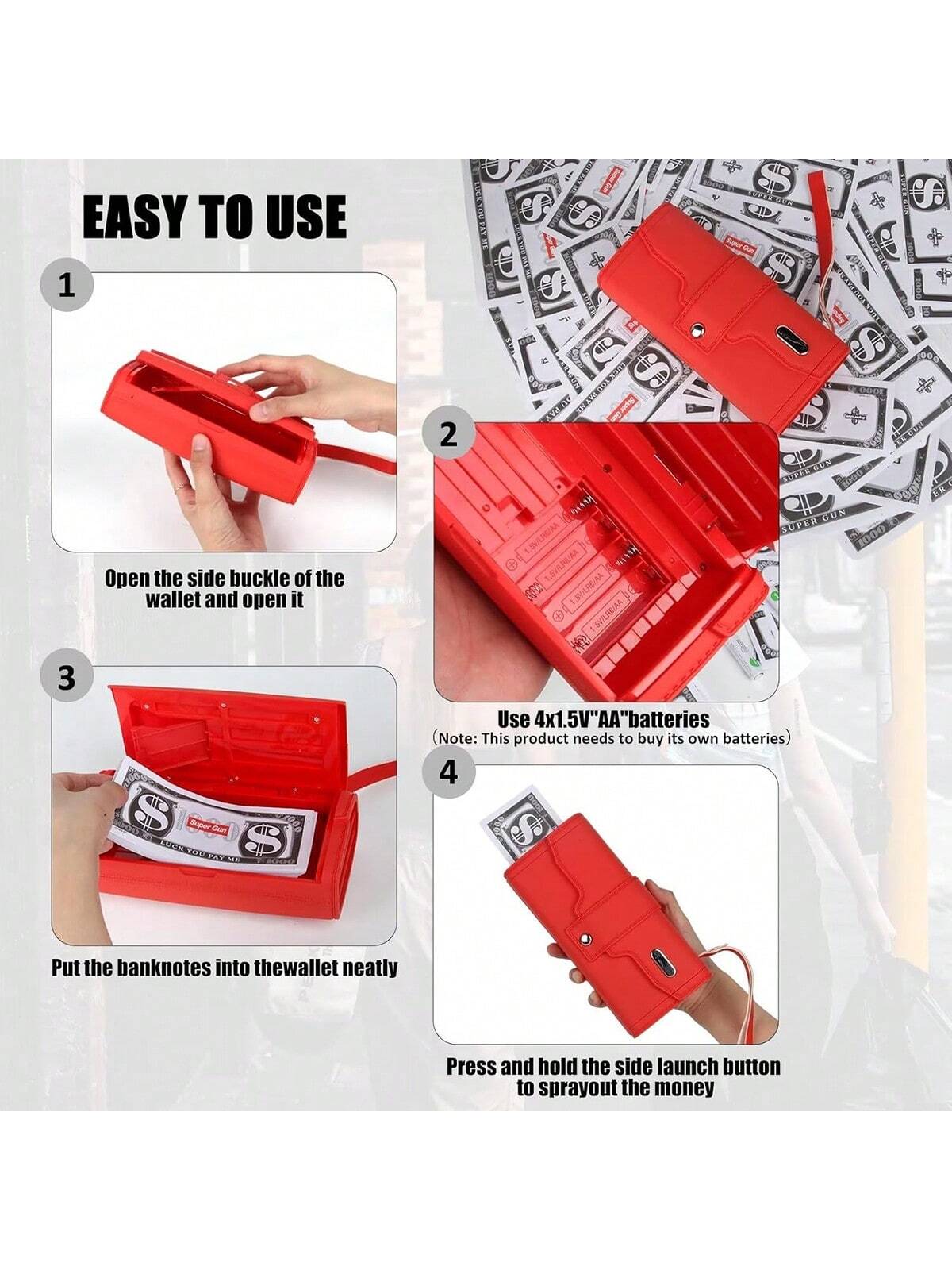 Money Gun With Props Wallet Cash Cannon Money Gun Toy Gun Party Supplies With Money Spray Gun With Fake Banknotes 100pcs For Party Birthday Wedding Gift Red Red