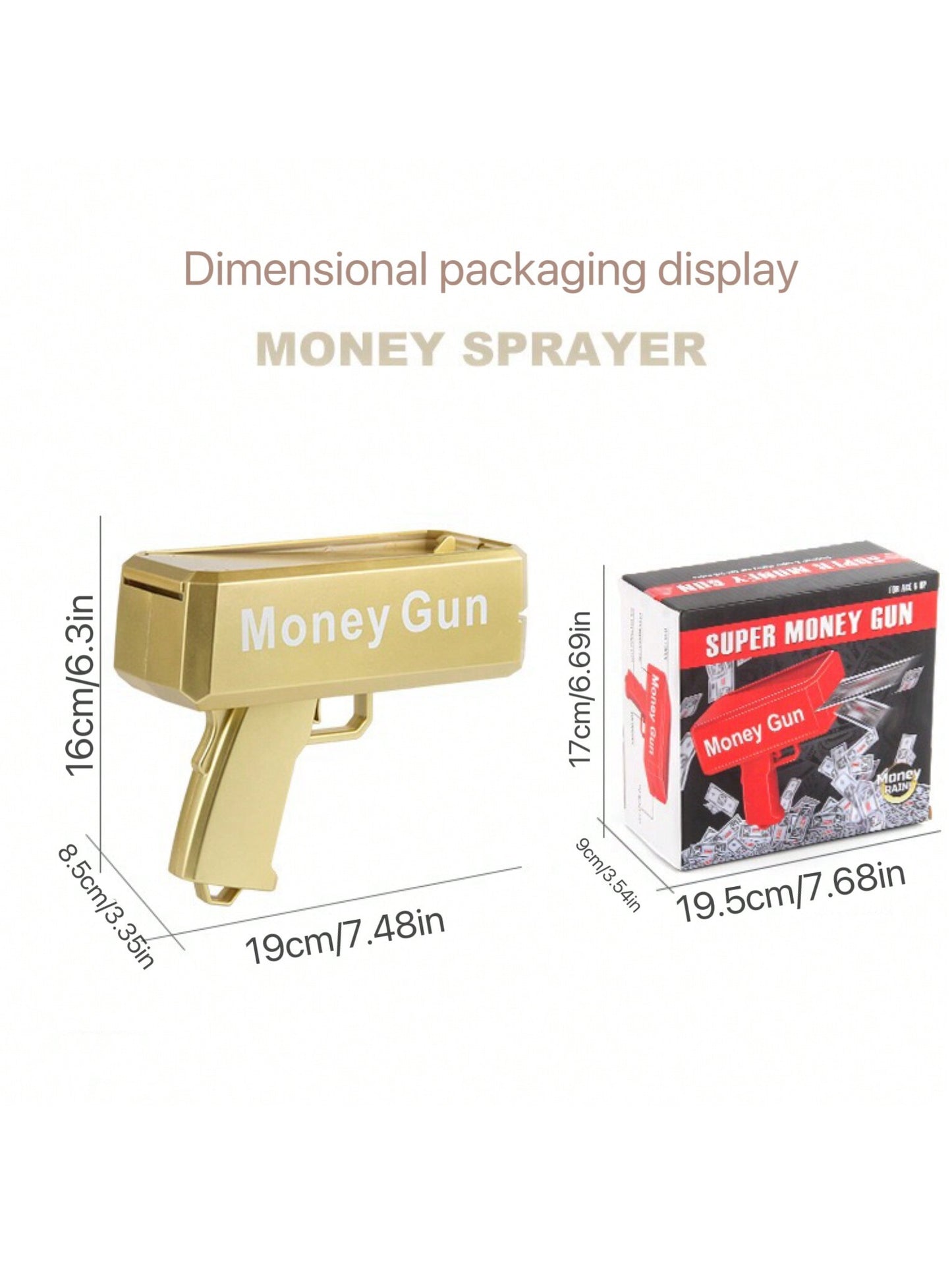 1pc 19cm Gold Electric Money Gun Toy, Party Atmosphere Cash Cannon, Battery Not Included (Includes 100pcs Bills),Christmas Gold