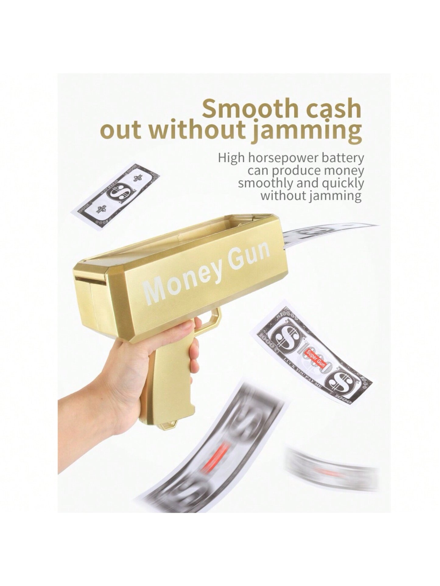 1pc 19cm Gold Electric Money Gun Toy, Party Atmosphere Cash Cannon, Battery Not Included (Includes 100pcs Bills),Christmas Gold