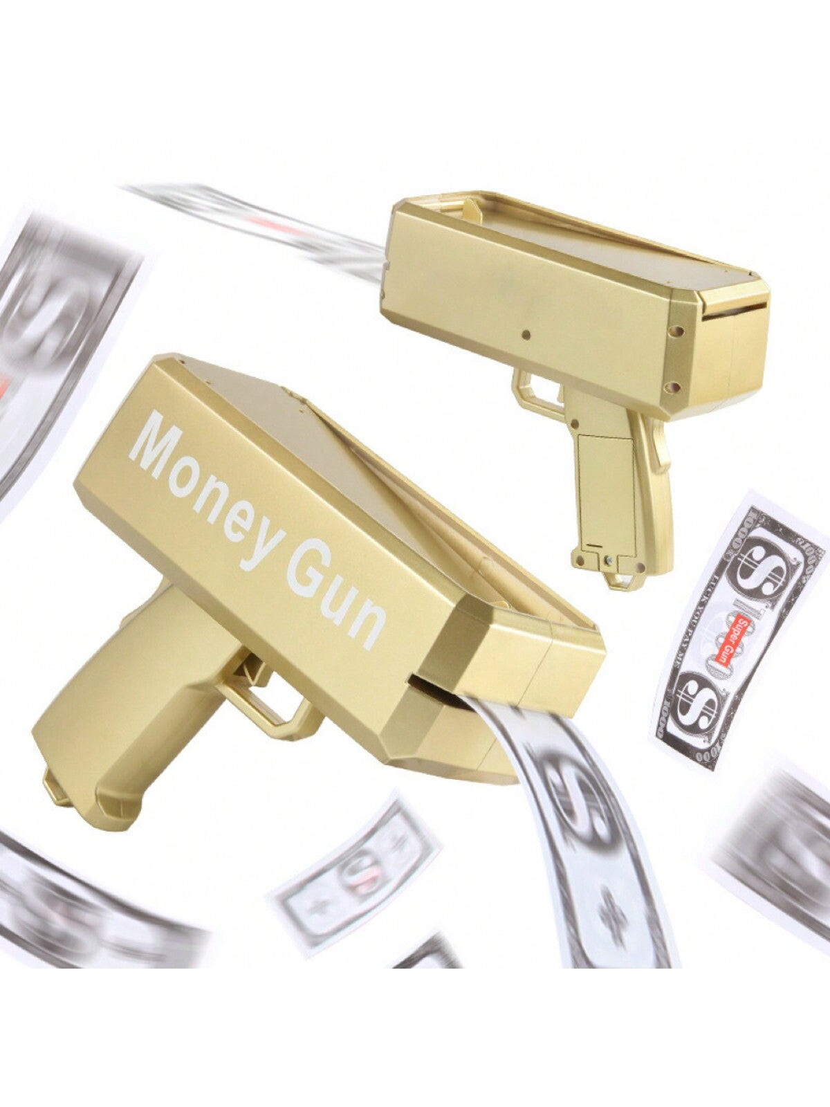 1pc 19cm Gold Electric Money Gun Toy, Party Atmosphere Cash Cannon, Battery Not Included (Includes 100pcs Bills),Christmas Gold
