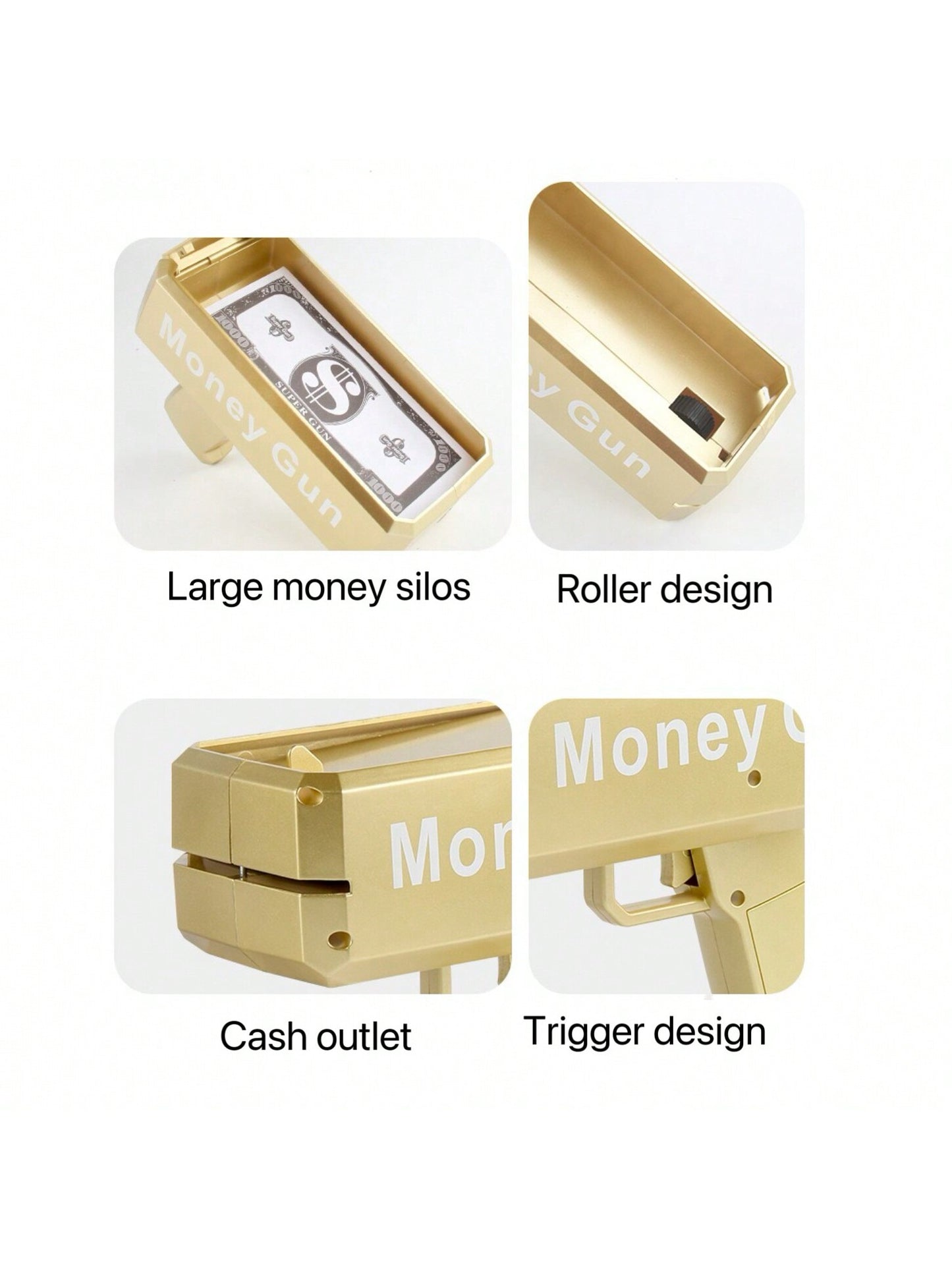 1pc 19cm Gold Electric Money Gun Toy, Party Atmosphere Cash Cannon, Battery Not Included (Includes 100pcs Bills),Christmas Gold