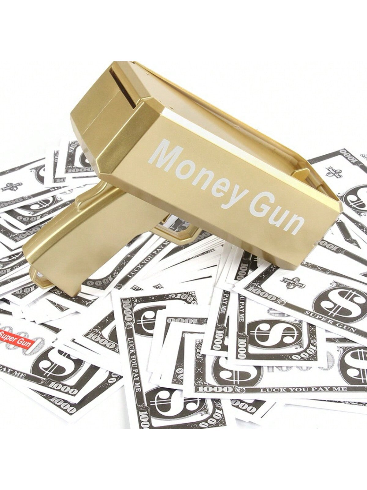 1pc 19cm Gold Electric Money Gun Toy, Party Atmosphere Cash Cannon, Battery Not Included (Includes 100pcs Bills),Christmas Gold