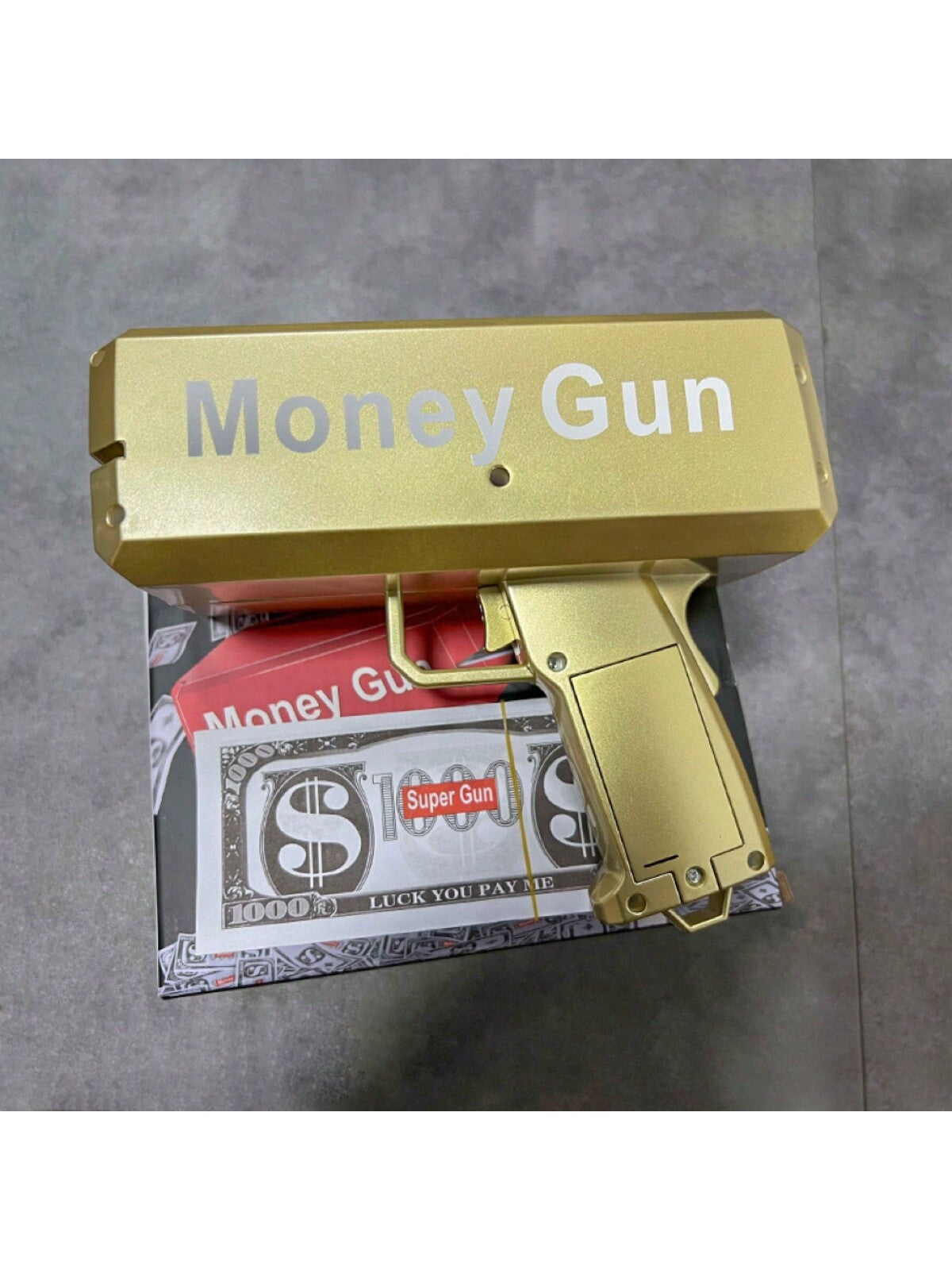 1pc 19cm Gold Electric Money Gun Toy, Party Atmosphere Cash Cannon, Battery Not Included (Includes 100pcs Bills),Christmas Gold