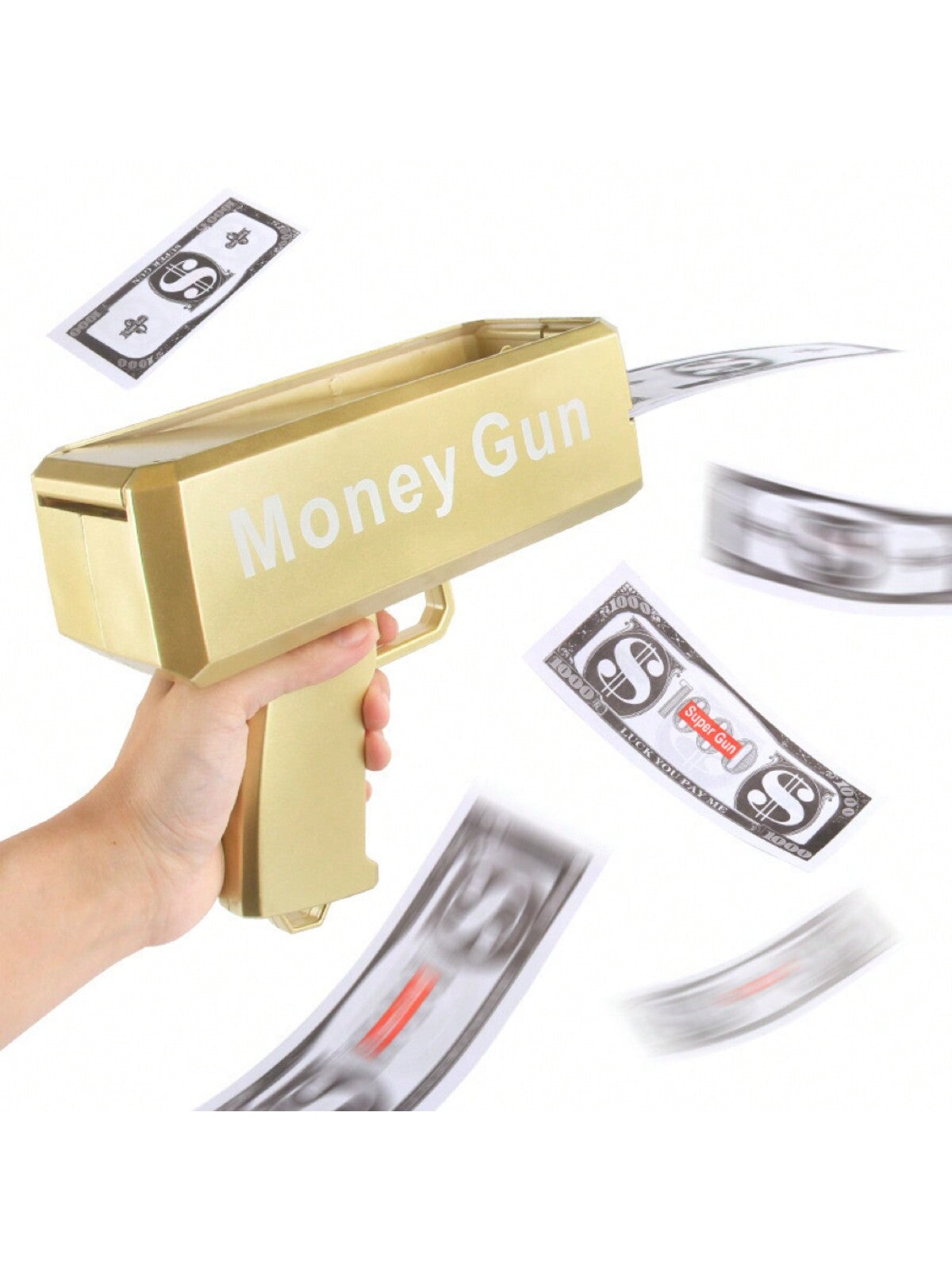 1pc 19cm Gold Electric Money Gun Toy, Party Atmosphere Cash Cannon, Battery Not Included (Includes 100pcs Bills),Christmas Gold