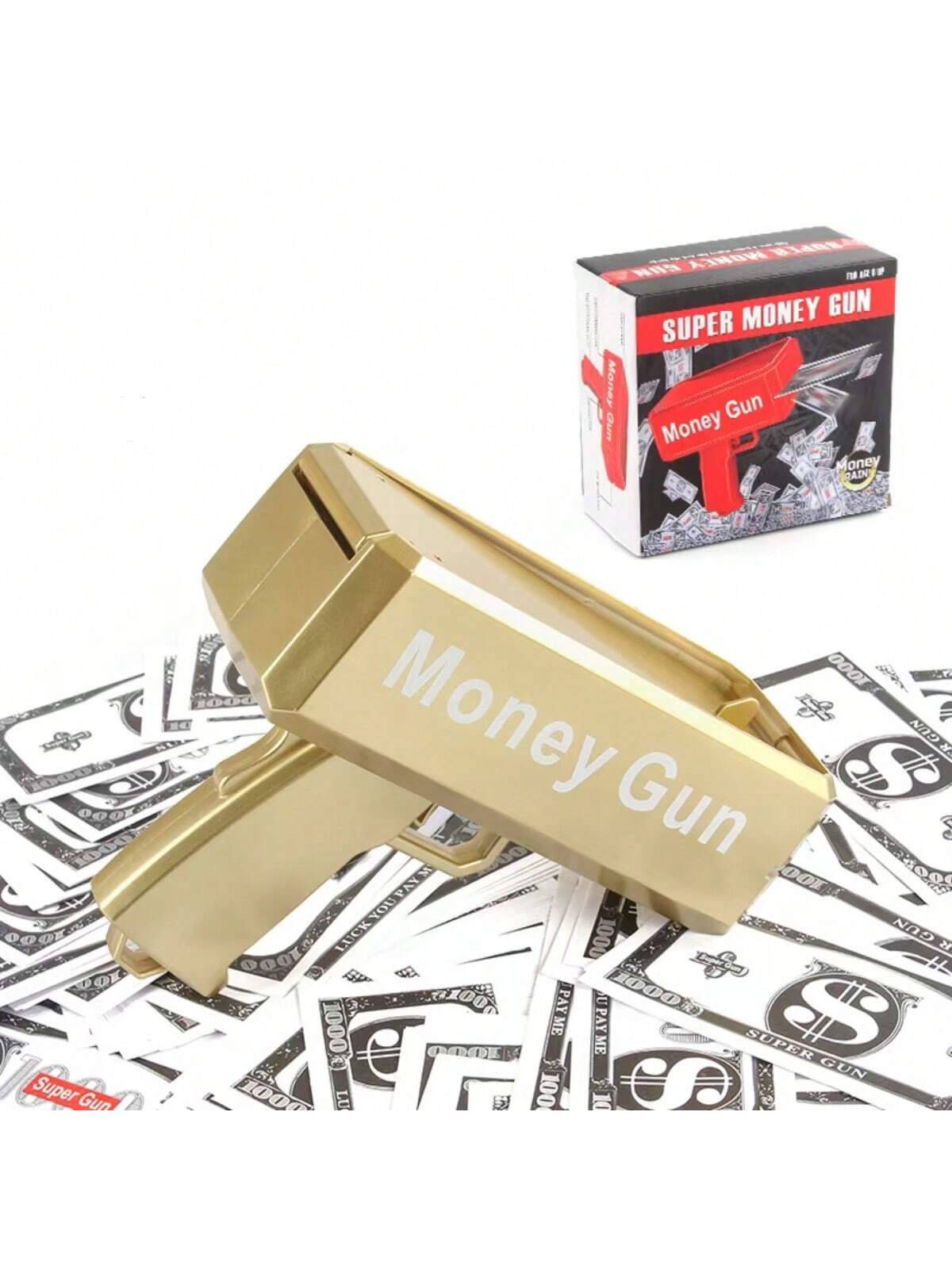 1pc 19cm Gold Electric Money Gun Toy, Party Atmosphere Cash Cannon, Battery Not Included (Includes 100pcs Bills),Christmas Gold