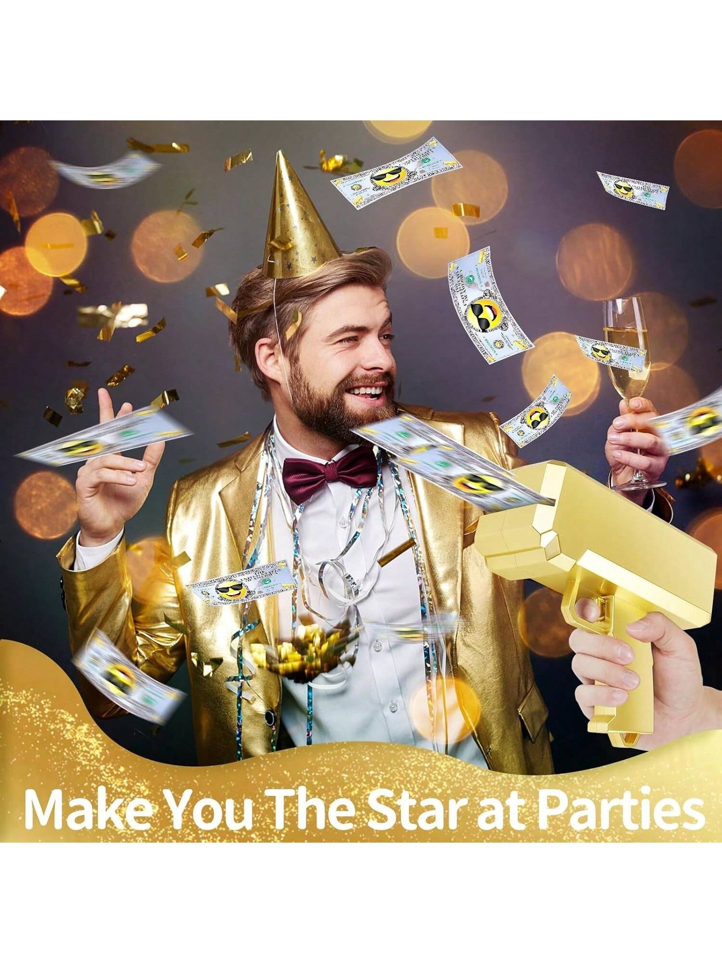 Make It Rain Money Gun With 100 PCS Prop Paper, Paper Playing Spary Money Toy Gun, Prop Money Gun Cash Gun Toy Party Supplies  Thrower Gun For Game Movies Gold 1