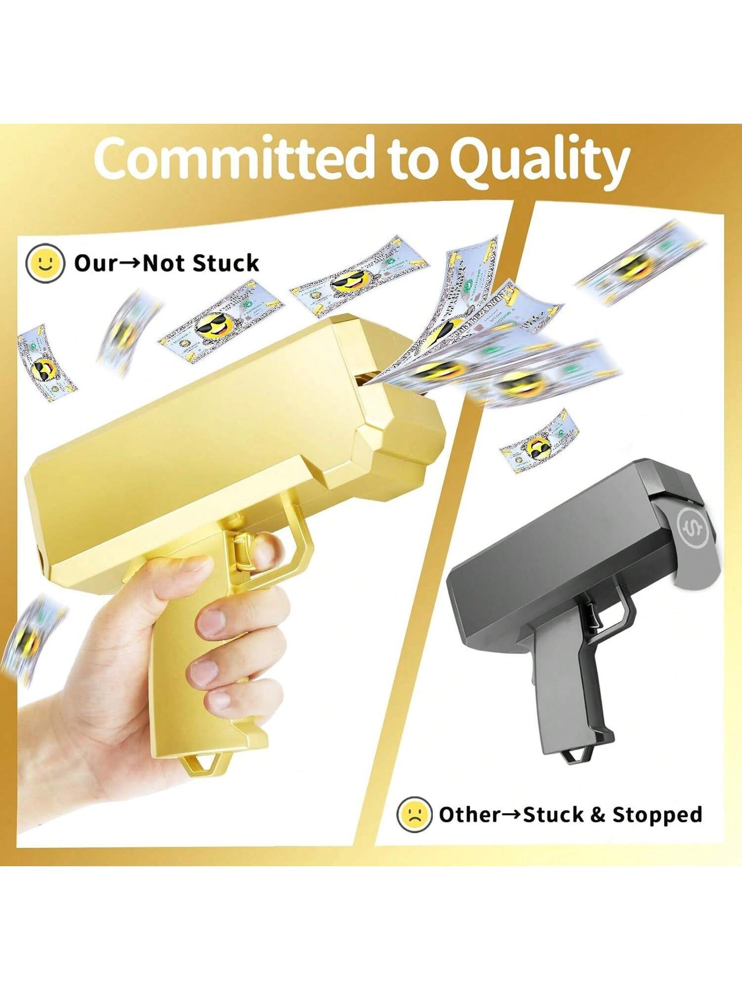 Make It Rain Money Gun With 100 PCS Prop Paper, Paper Playing Spary Money Toy Gun, Prop Money Gun Cash Gun Toy Party Supplies  Thrower Gun For Game Movies Gold 1