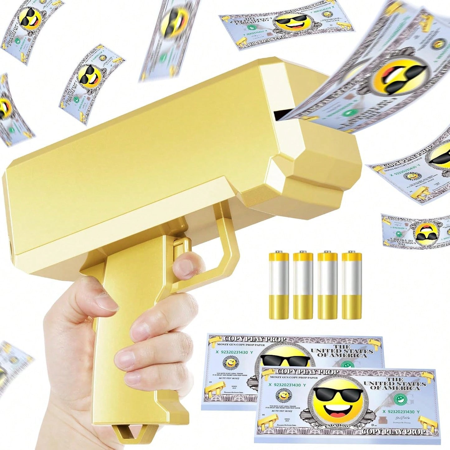 Make It Rain Money Gun With 100 PCS Prop Paper, Paper Playing Spary Money Toy Gun, Prop Money Gun Cash Gun Toy Party Supplies  Thrower Gun For Game Movies Gold 1