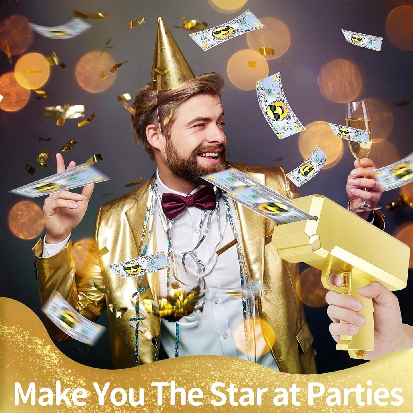 Make It Rain Money Gun With 100 PCS Prop Paper, Paper Playing Spary Money Toy Gun, Prop Money Gun Cash Gun Toy Party Supplies  Thrower Gun For Game Movies Gold 1