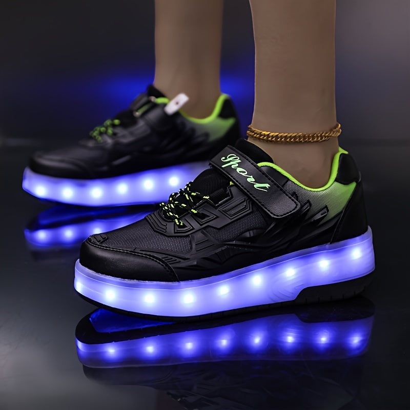 Product Girls' Sports Outdoor Shoes with Charging Switch, Luminous Shoes, Dual Wheels and Removable Front Wheels Plus Hidden Rear Wheels for Running Shoes Skateboard Shoes Children's Shoes