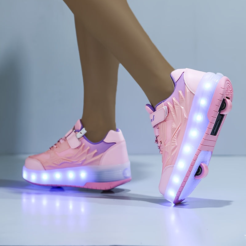 Product Girls' Sports Outdoor Shoes with Charging Switch, Luminous Shoes, Dual Wheels and Removable Front Wheels Plus Hidden Rear Wheels for Running Shoes Skateboard Shoes Children's Shoes