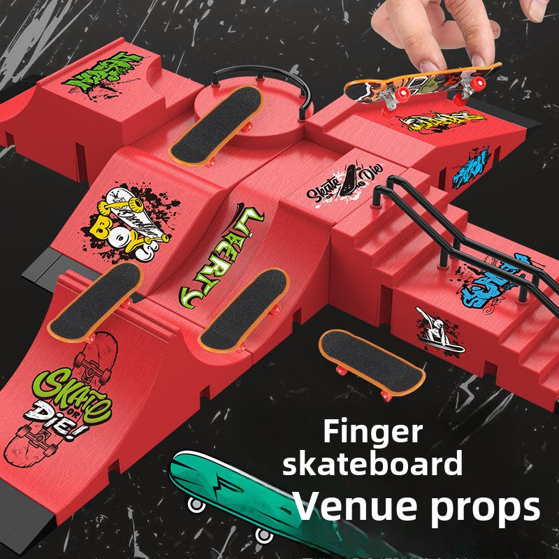 Hand Finger Skateboard Skiing Park Slope Set, 6-in-1 Fingerboard Skateboard with 6 Slopes and 6 Fingerboards, Fingerboard Half Tube Slope Suitable for Children and Adults Fingerboard Training Props Interactive Freestyle Skateboard Game,