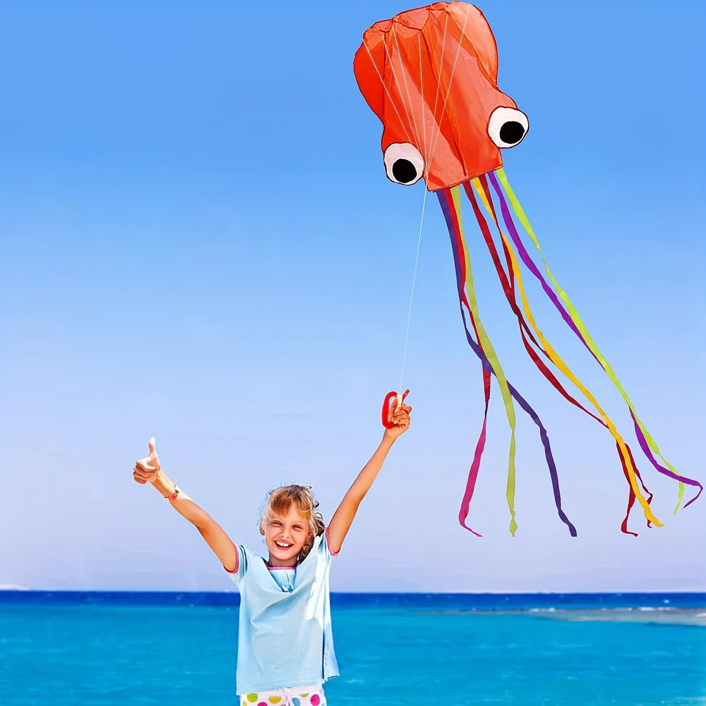 Bright Red Large Octopus Kite for Youngsters & Adults - Beginner-Friendly Outdoor Activity with Line & Handle, Vibrant Design for Festive Occasions like Halloween, Christmas, and New Year, Octopus Decor