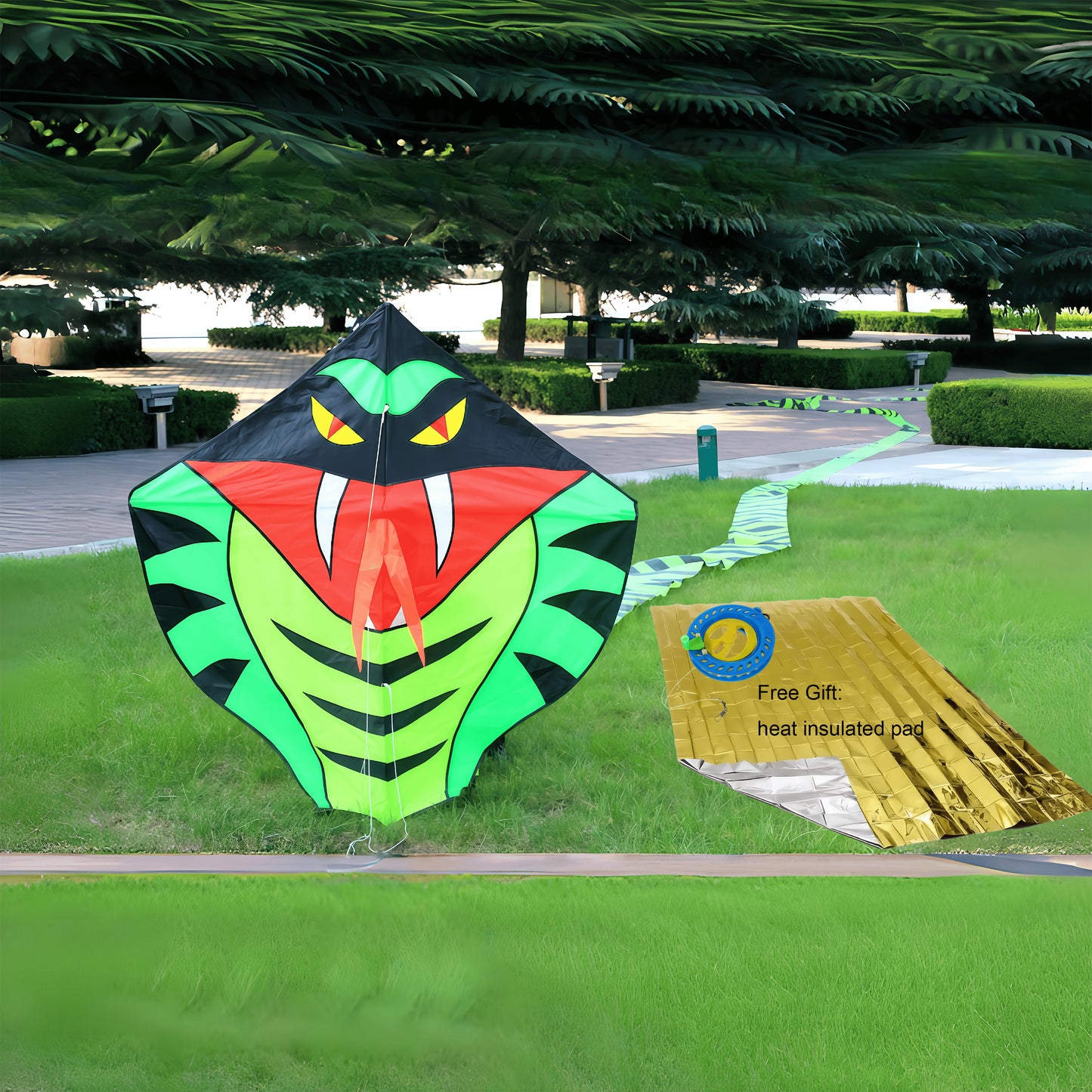 49ft Giant Cobra Snake Kite with Colorful Long Tail & 1476 ft String Line, Includes 7.8\