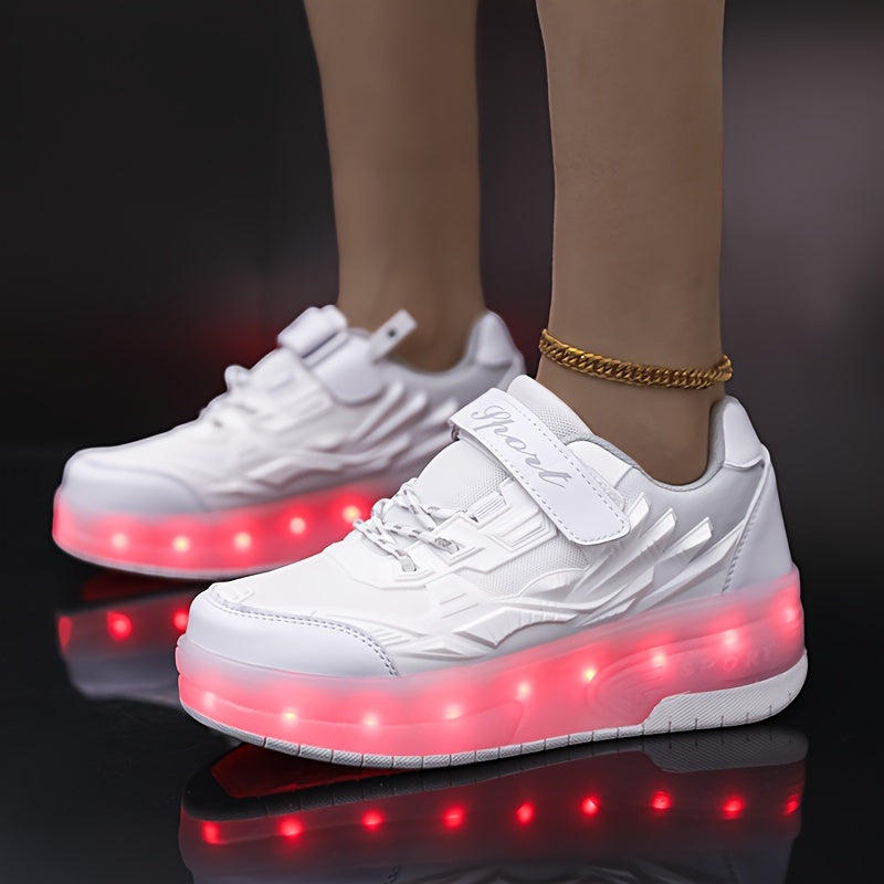 Product Girls' Sports Outdoor Shoes with Charging Switch, Luminous Shoes, Dual Wheels and Removable Front Wheels Plus Hidden Rear Wheels for Running Shoes Skateboard Shoes Children's Shoes